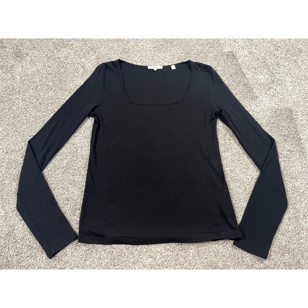 Vince Shirt Womens Large Black Long Sleeve Square Neck Classic Soft Stretch Slim